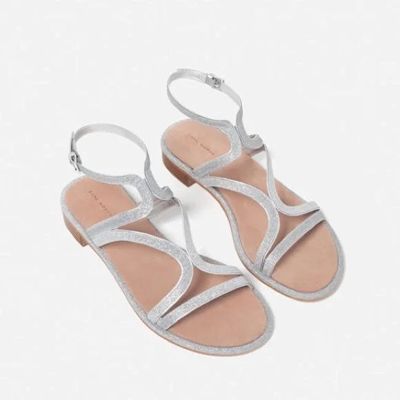 Zara Shoes Zara Strappy Gladiator Flat Silver Sandals Brand